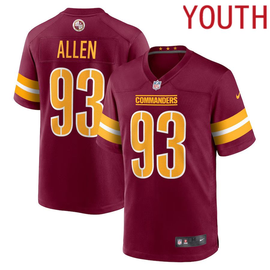 Youth Washington Commanders #93 Jonathan Allen Nike Burgundy Game NFL Jersey->youth nfl jersey->Youth Jersey